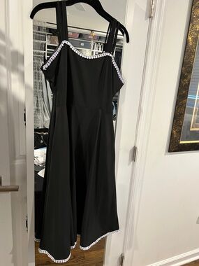 Black Cami Spaghetti Strap 50’s Style Midi Dress with White Trim